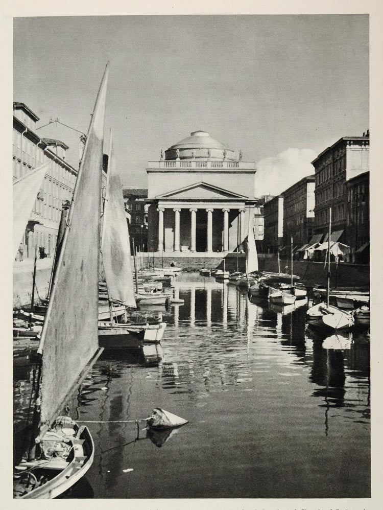 1937 Canal Grande Boats Church St. Antonio Triest Italy - ORIGINAL MD1