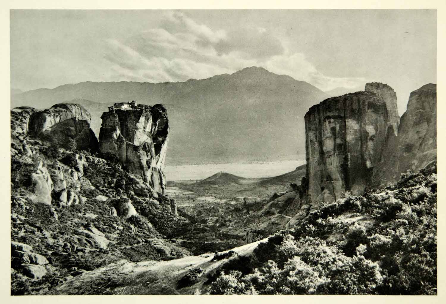 1937 Photogravure Meteor Rocks Convent Greece Landmark Valley Landscape View MD1