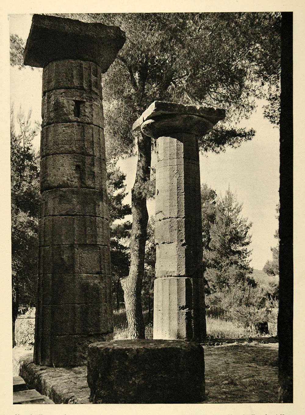 1937 Temple of Hera Heraion Olympia Greece Photogravure - ORIGINAL MD2