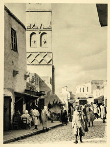 1937 Street Cafe Kairouan Kairwan Tunisia Photogravure - ORIGINAL MD2