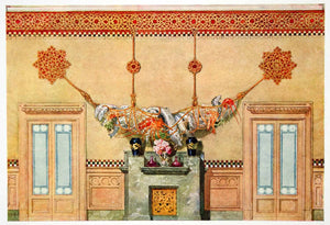 1917 Photolithograph Art Nouveau Dining Room Interior Design Decor Walls MDA1