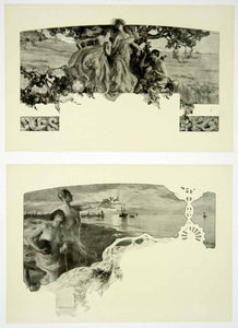 1917 Photolithograph Art Nouveau Giuseppe Palanti Nude Diploma Design Paper MDA1