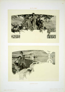 1917 Photolithograph Art Nouveau Giuseppe Palanti Nude Diploma Design Paper MDA1