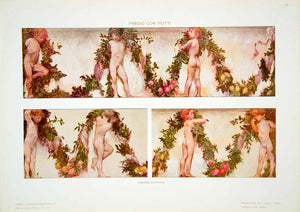 1917 Photolithograph Art Nouveau Putti Nude Child Garland Aristide Sartorio MDA2