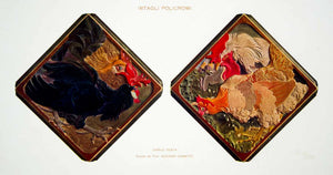 1917 Photolithograph Art Nouveau Rooster Chicken Decorative Design Testa  MDA2