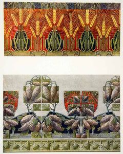 1917 Photolithograph Art Nouveau Frieze Design Wheat Pinecone Decorative MDA3