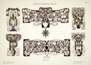 1917 Lithograph Art Nouveau Initial Caps Border Design Typography Fiorini MDA3