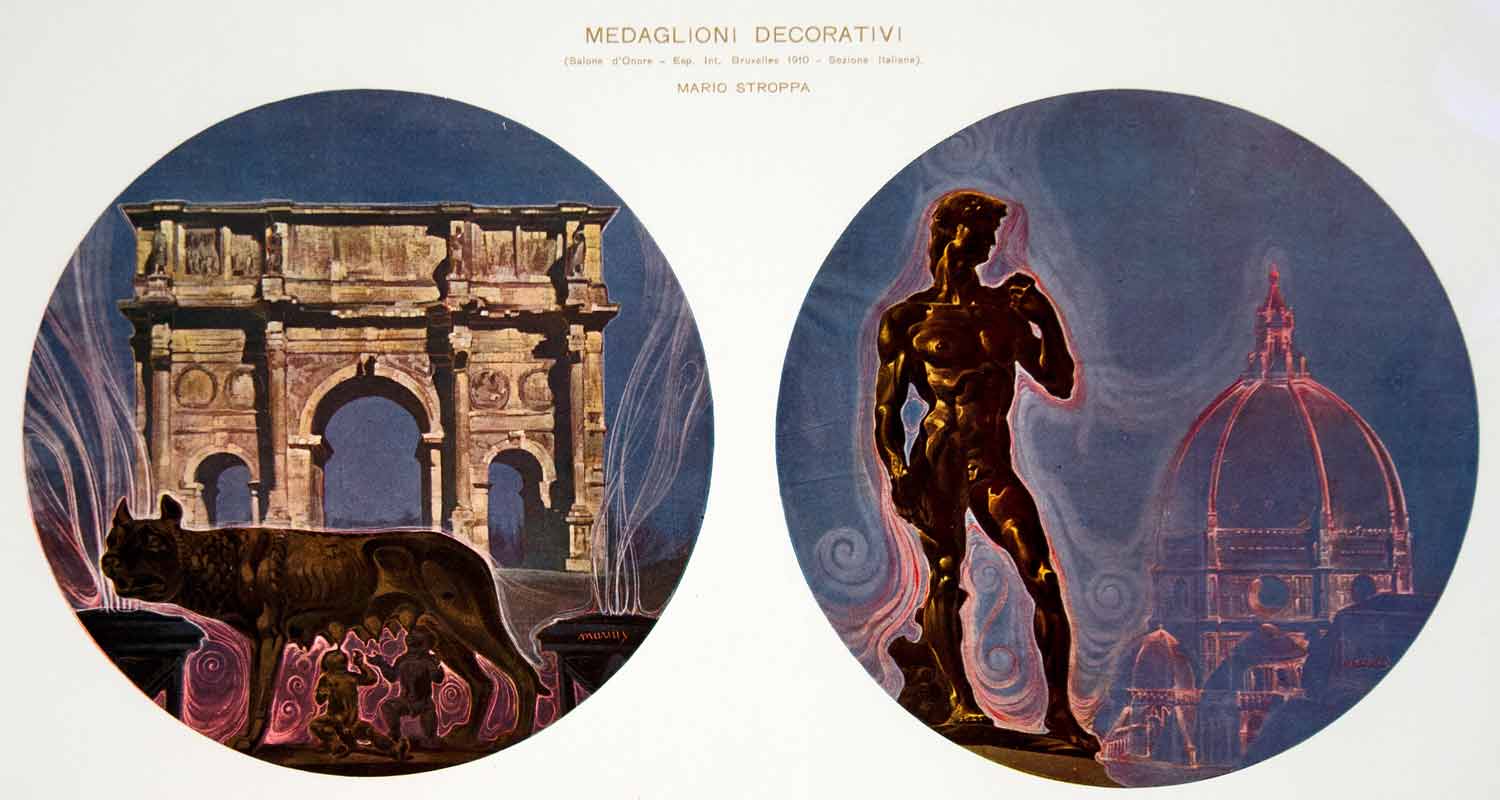 1917 Photolithograph Art Nouveau Roma Firenze Rome Florence Mario Stroppa MDA3