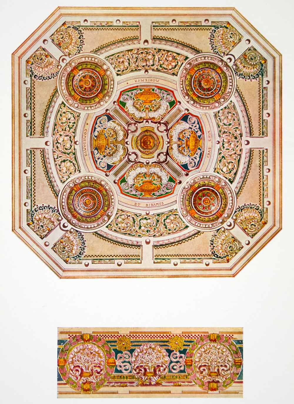 1917 Photolithograph Art Nouveau Ceiling Interior Design Augusto Santini MDA5
