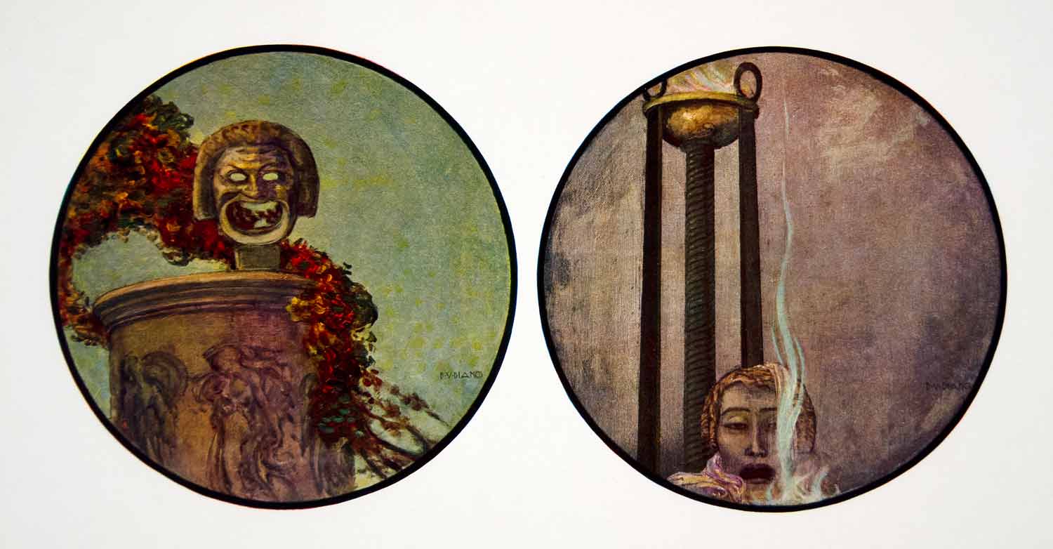 1917 Photolithograph Art Nouveau Decorative Panels Fantasy Paintings Diano MDA6