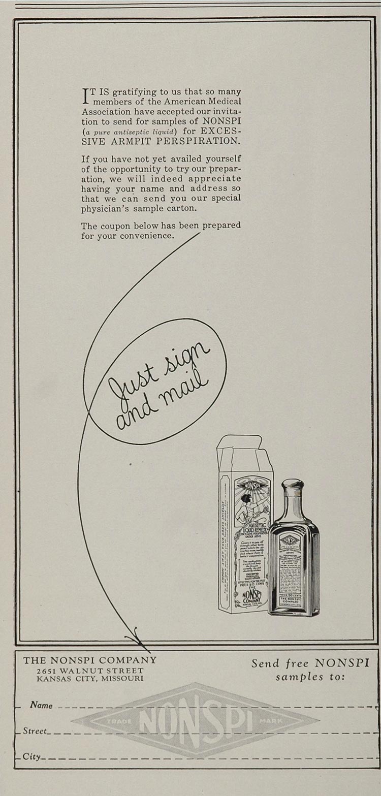 1929 NONSPI Antiseptic Deodorant Perspiration Orig. Ad - ORIGINAL MED1