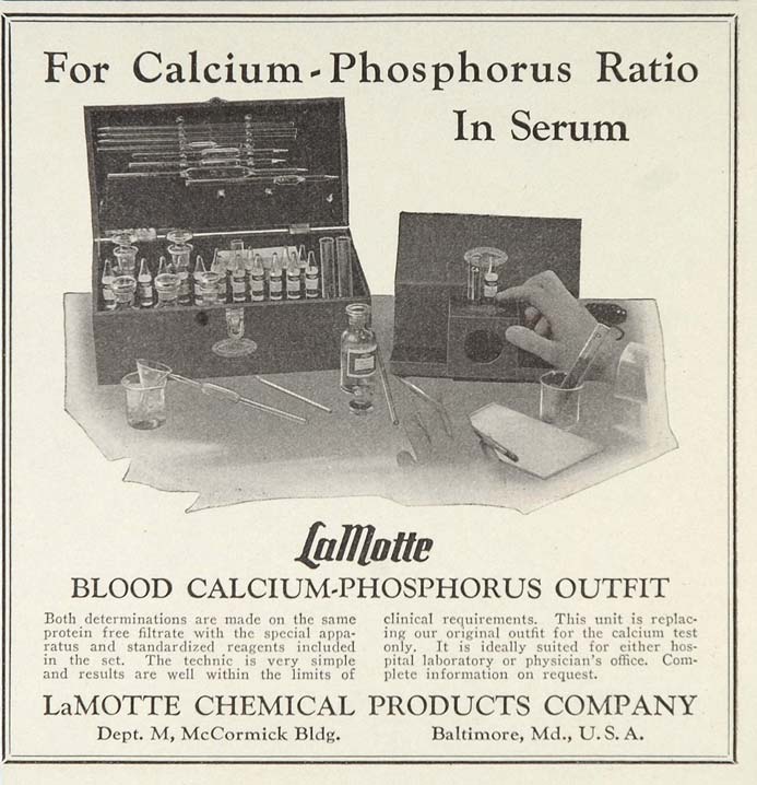 1929 Ad LaMotte Blood Calcium Phosphorus Outfit Test - ORIGINAL ADVERTISING MED1