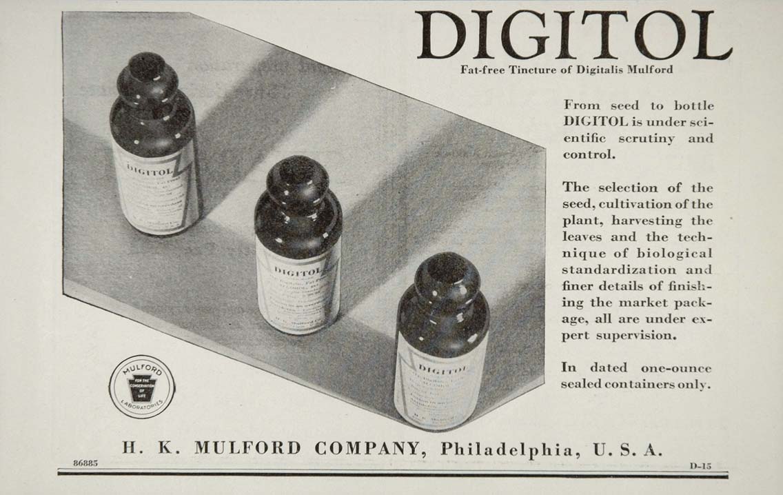 1929 Original Ad Digitol Tincture Digitalis Mulford - ORIGINAL ADVERTISING MED3