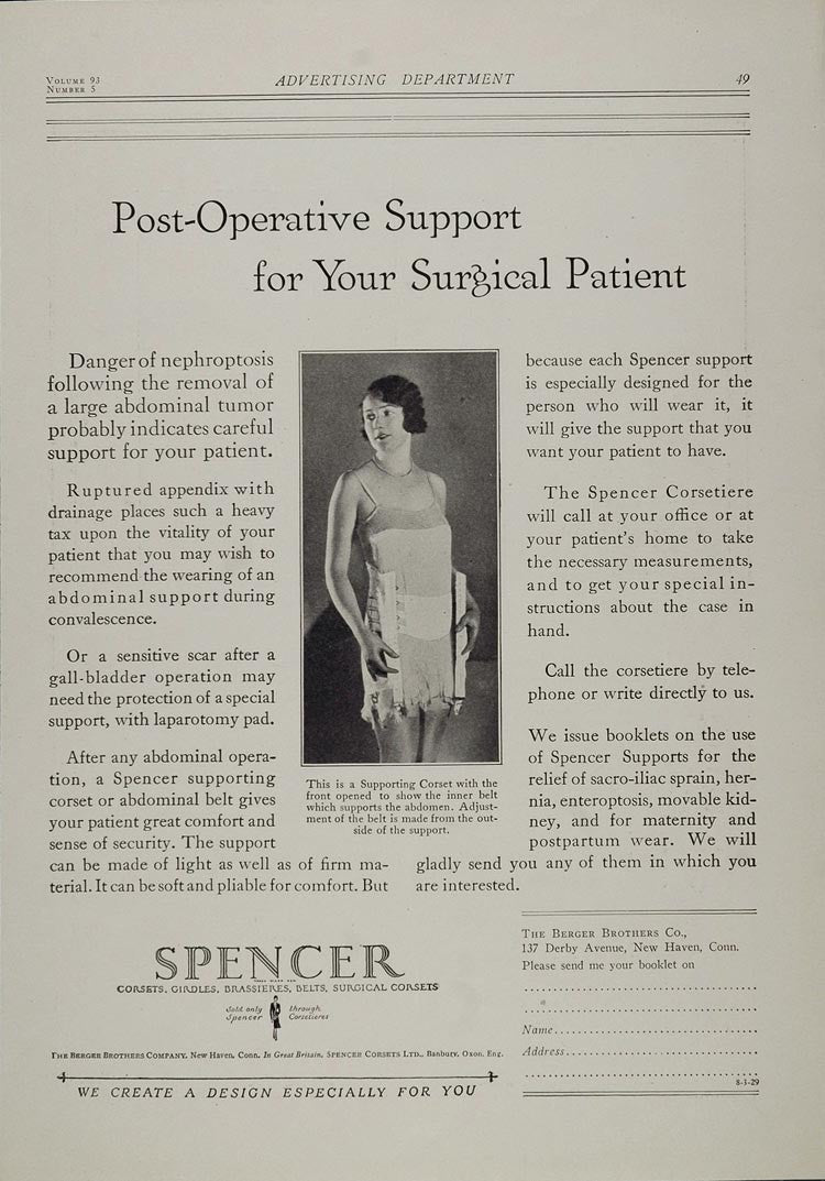 1929 Print Ad Spencer Supporting Corset Berger Brothers - ORIGINAL MED4