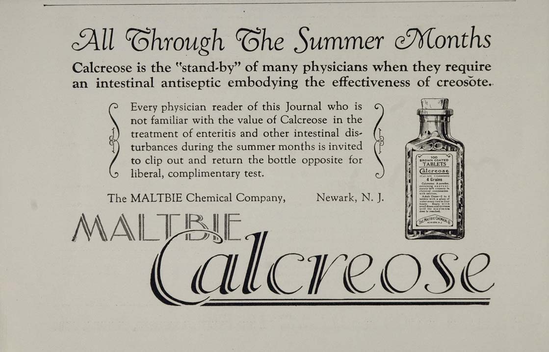 1929 Original Ad Maltbie Calcreose Creosote Antiseptic - ORIGINAL MED4
