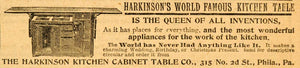 1894 Ad Harkinson's Kitchen Cabinet Table Philadelphia - ORIGINAL MF1
