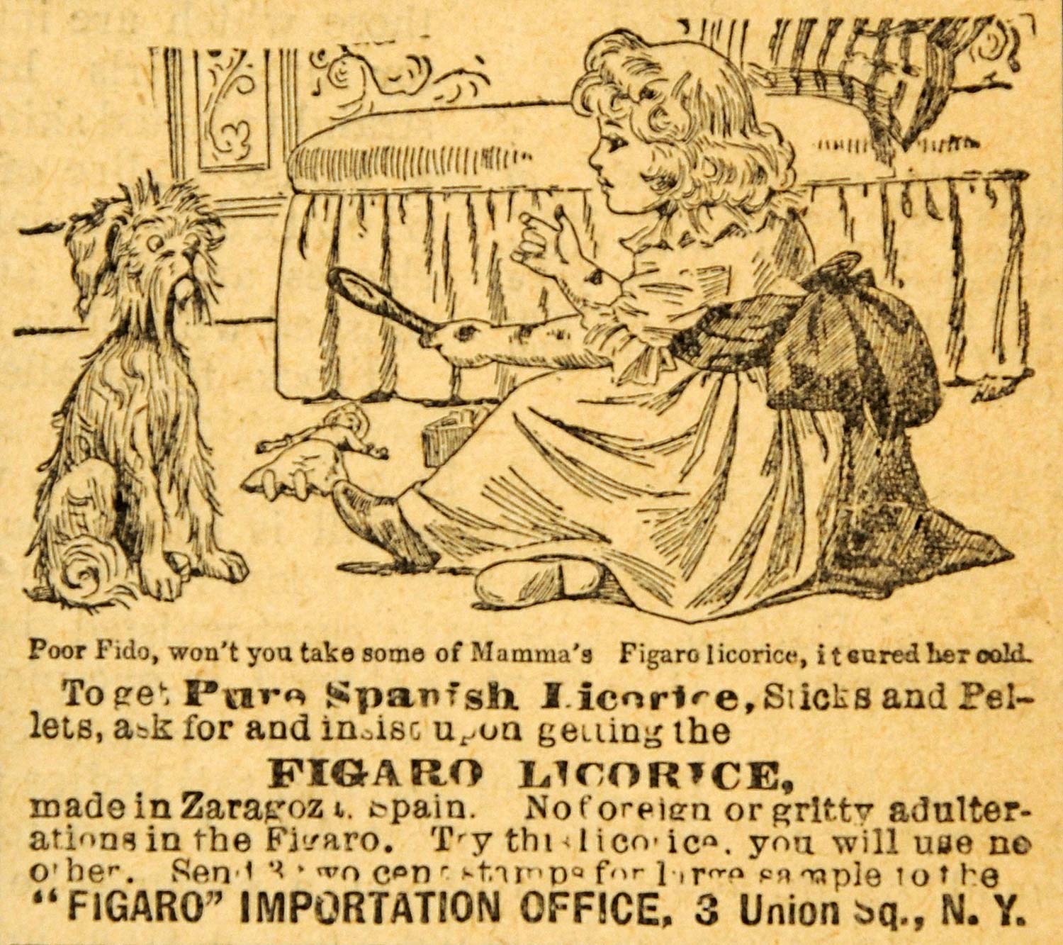 1894 Ad Figaro Licorice Cold Cure Fido Mama Girl NY - ORIGINAL ADVERTISING MF1
