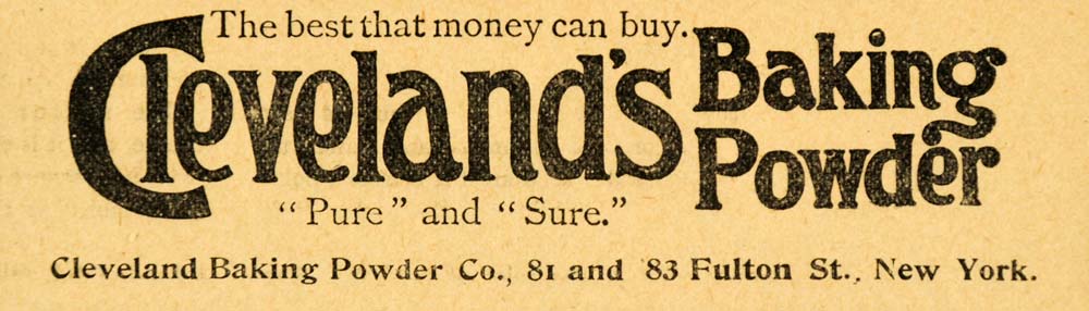 1894 Ad Cleveland's Baking Powder 81 83 Fulton St. NY - ORIGINAL ADVERTISING MF1
