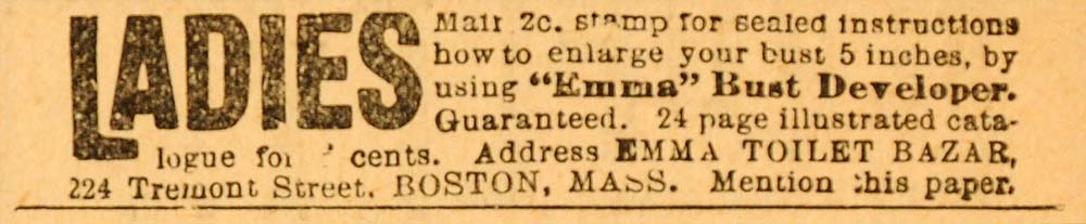 1894 Ad Emma Toilet Bazar Bust Developer Ladies Boston - ORIGINAL MF1