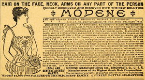1894 Ad Modene Hair Dissolved Removed Face Arms Neck - ORIGINAL ADVERTISING MF1