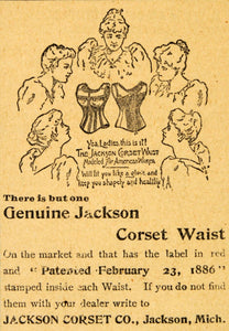 1894 Ad Genuine Jackson Corset Waist Victorian Women - ORIGINAL ADVERTISING MF1