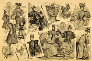 1894 Print Victorian Women Hats GREAT Costume Fashion - ORIGINAL HISTORIC MF1