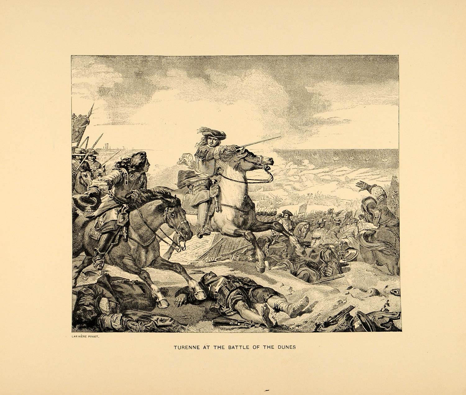 1894 Print Larviere Art Turenne Battle of the Dunes - ORIGINAL HISTORIC MFW2