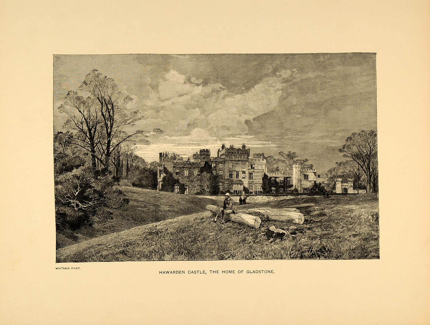1894 Print Hawarden Castle Gladstone Home Ax Landscape ORIGINAL HISTOR