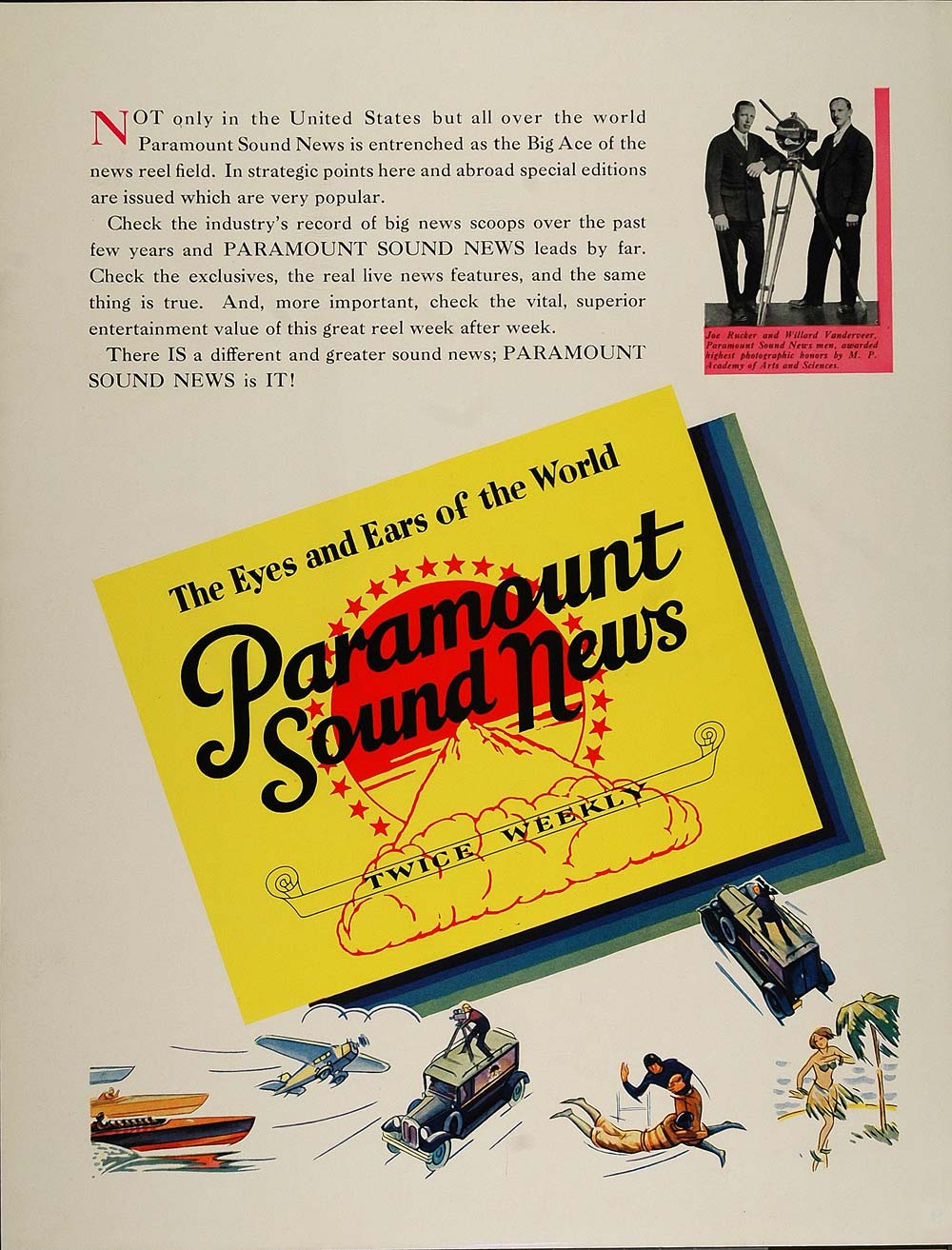 1931 Ad Paramount Sound News Reel Joe Rucker Vanderveer - ORIGINAL MGM3
