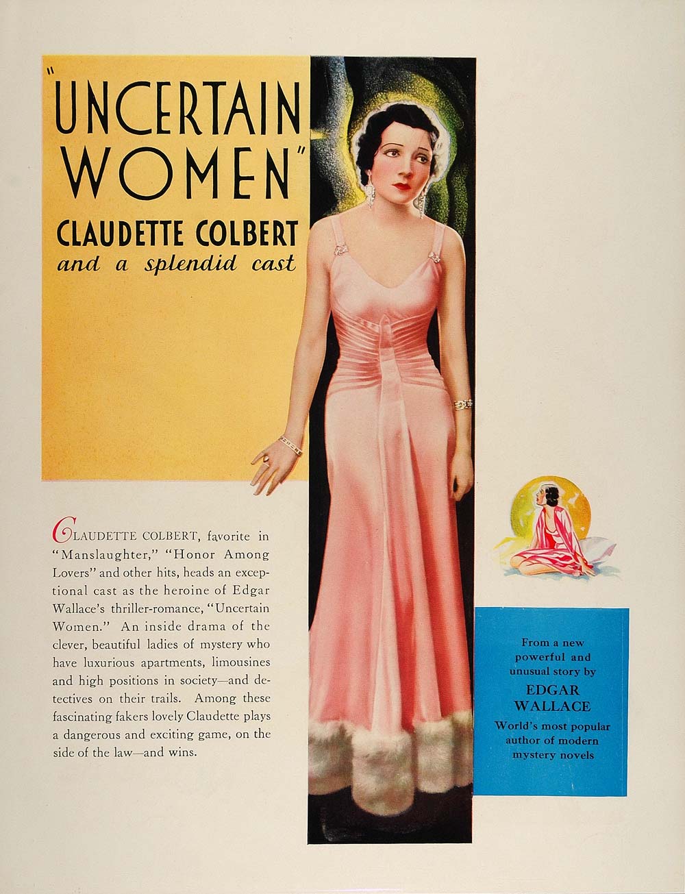 1931 Ad Uncertain Women Paramount Claudette Colbert - ORIGINAL ADVERTISING MGM3