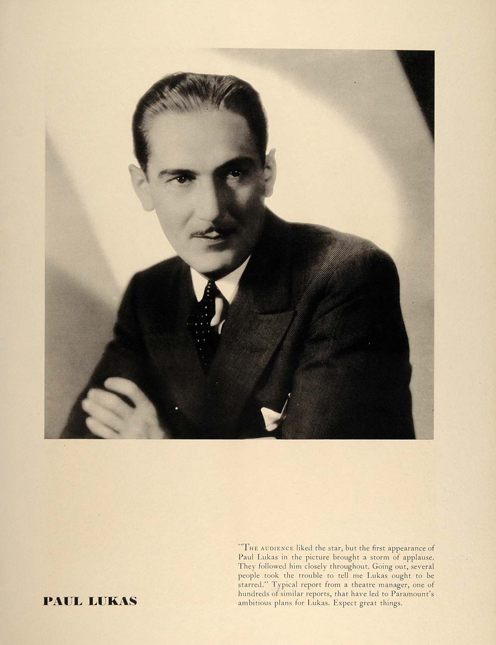 1931 Print Portrait Paul Lukas Paramount Movie Star - ORIGINAL MGM3