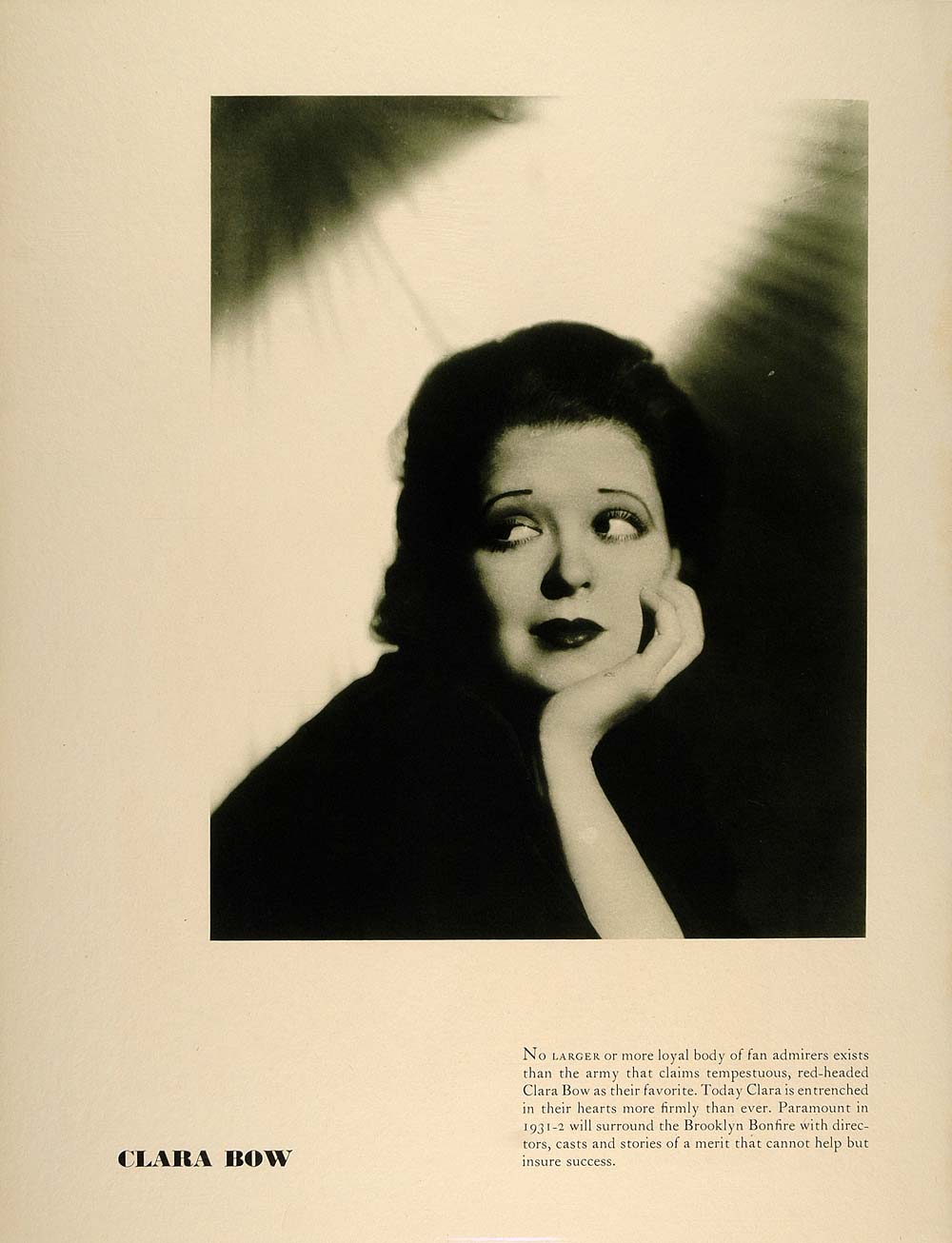 1931 Print Portrait Clara Bow Paramount Movie Actress - ORIGINAL MGM3