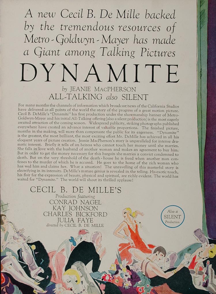 1929 Movie Ad Dynamite Cecil B. DeMille RARE MGM Film - ORIGINAL ADVER ...
