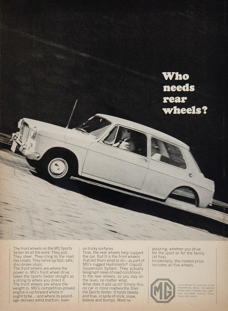 1965 Ad Vintage MG Sports Sedan Front Wheel Drive Car - ORIGINAL ADVERTISING MG