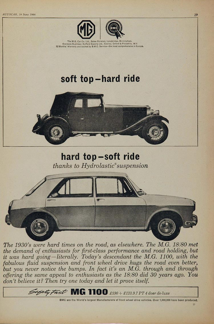 1964 Ad Vintage MG 1100 Sports Sedan 18/80 British Car - ORIGINAL ADVERTISING MG
