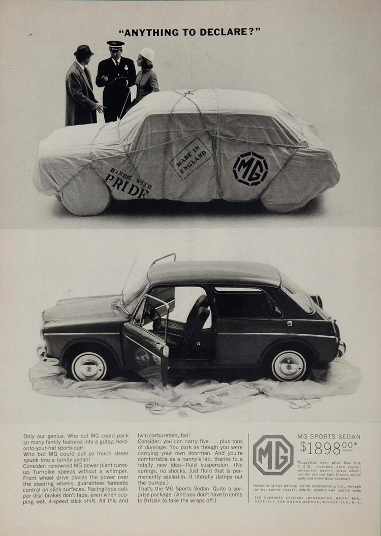 1964 Ad Vintage MG Sports Sedan Car Customs Official - ORIGINAL ADVERTISING MG