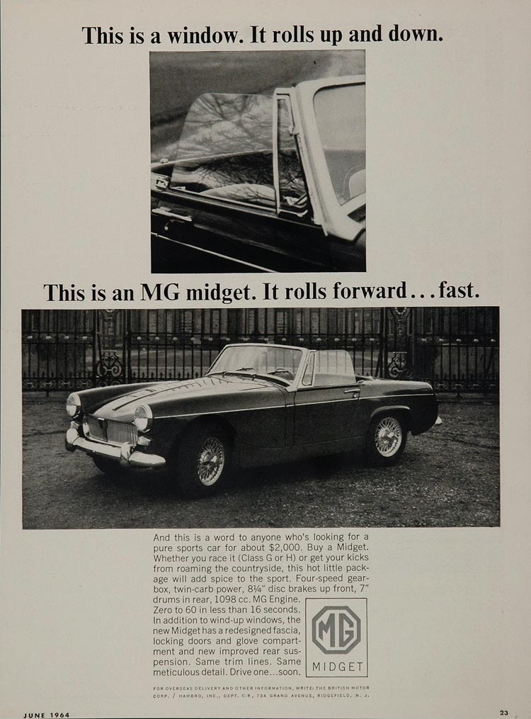 1964 Ad Vintage MG Midget British Sports Car BMC - ORIGINAL ADVERTISING MG