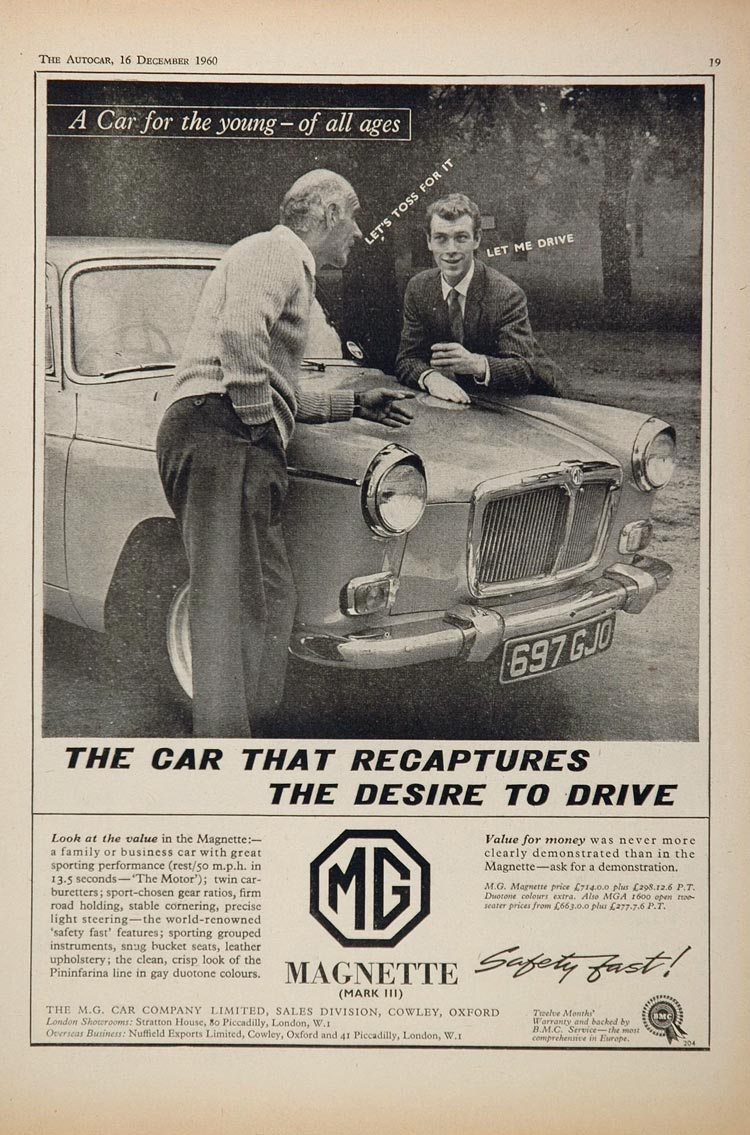 1960 Ad Vintage MG Magnette Mark III BMC British Car - ORIGINAL ADVERTISING MG