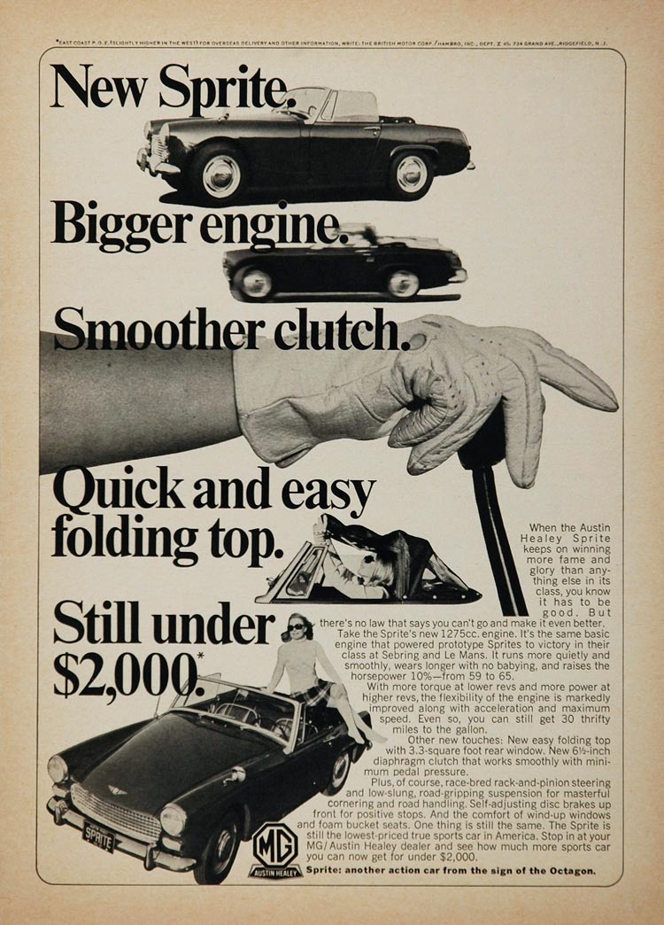 1967 Ad Austin Healey Sprite MG Convertible Sports Car - ORIGINAL ADVERTISING MG