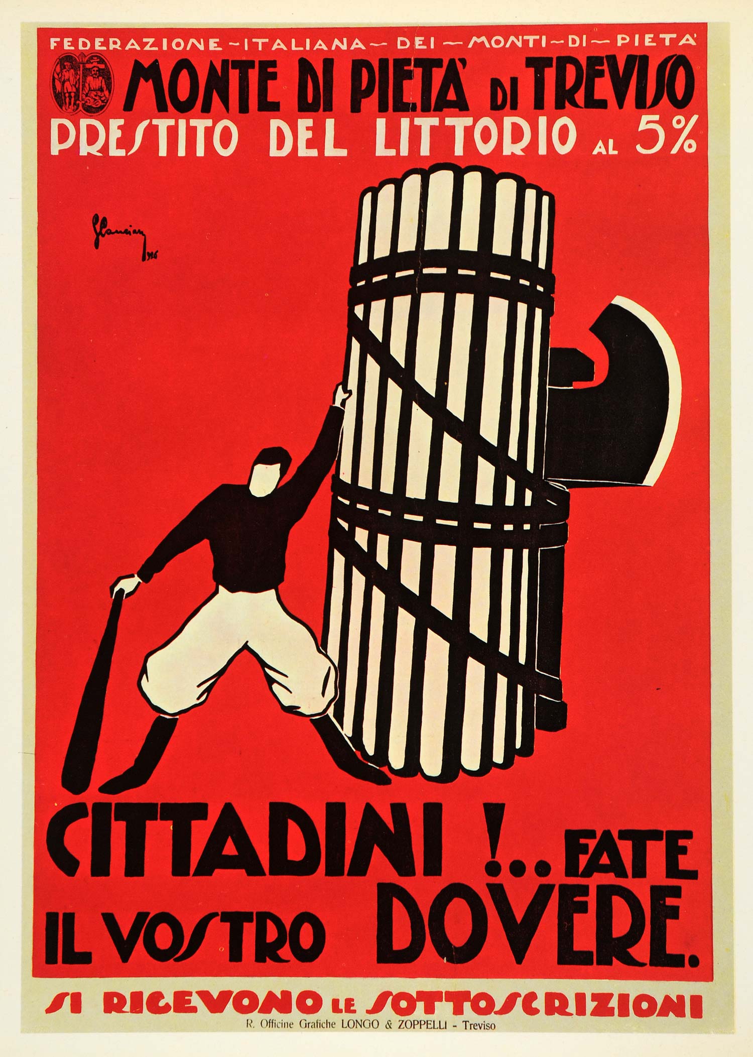 1971 Print Poster Prestito Del Littorio Italian Sante Cancian Art Monte MI1