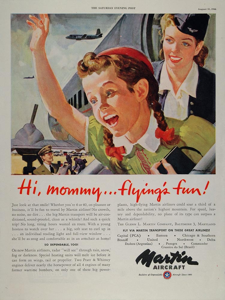1946 Ad Martin Aircraft Airliner Plane Girl Stewardess - ORIGINAL MIX2