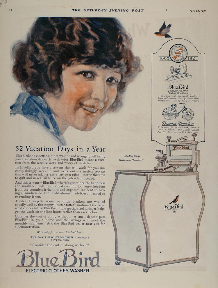 1921 Ad BlueBird Electric Clothes Washer Laundry NICE - ORIGINAL MIX2