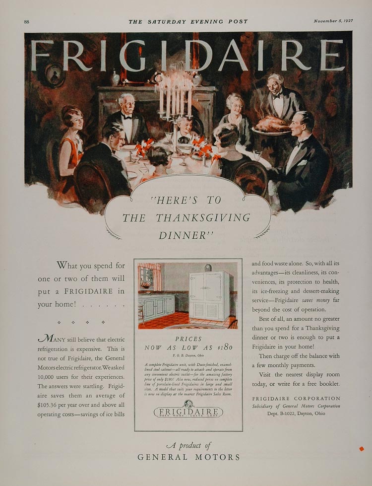 1927 Ad General Motors Frigidaire Thanksgiving Dinner - ORIGINAL MIX3