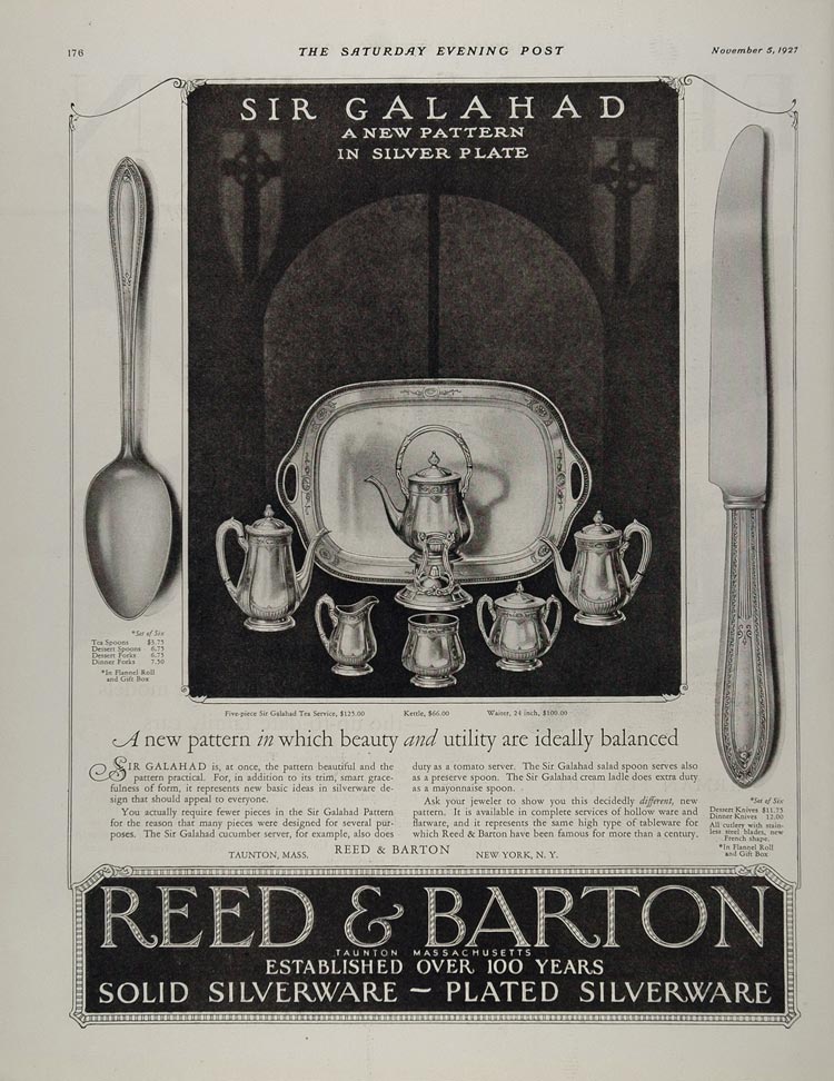 1927 Ad Reed Barton Silverware Sir Galahad Tea Service - ORIGINAL MIX3