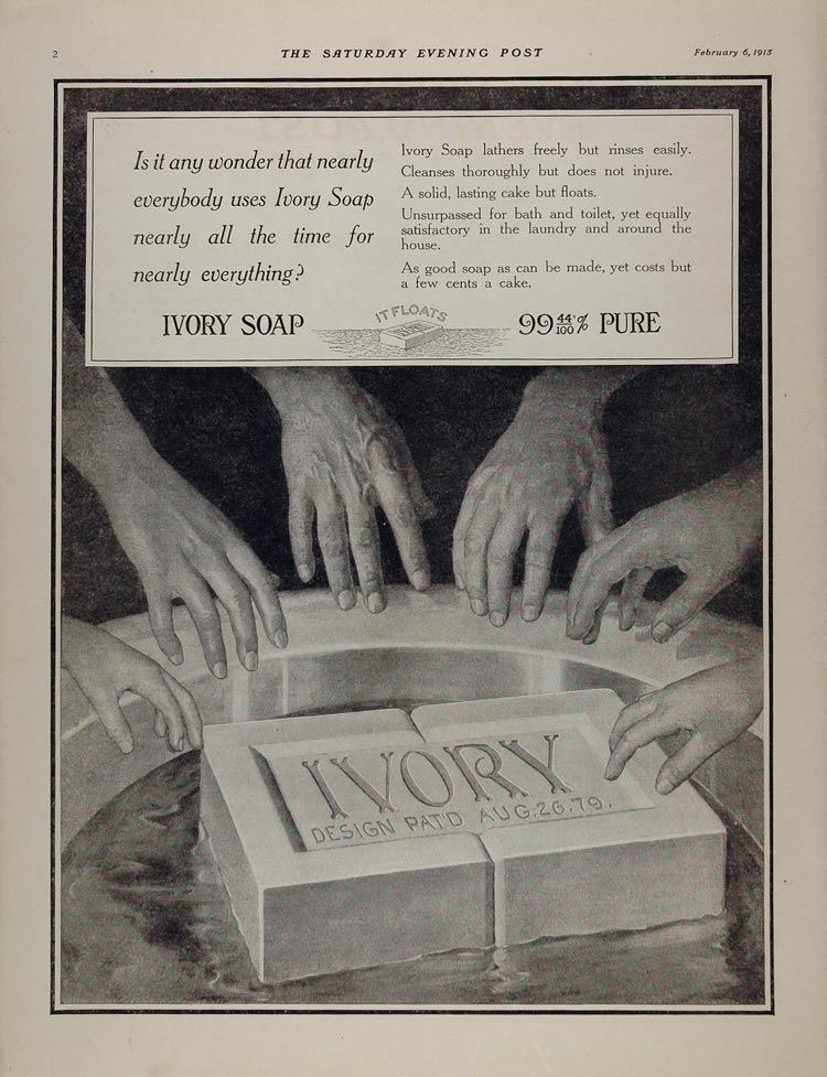 1915 Original Print Ad Floating Ivory Soap Bar Hands - ORIGINAL ADVERTISING MIX3