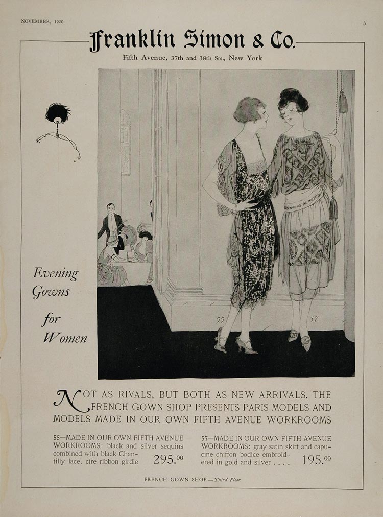 1920 Ad Franklin Simon French Evening Gown Shop Ladies - ORIGINAL MIX4