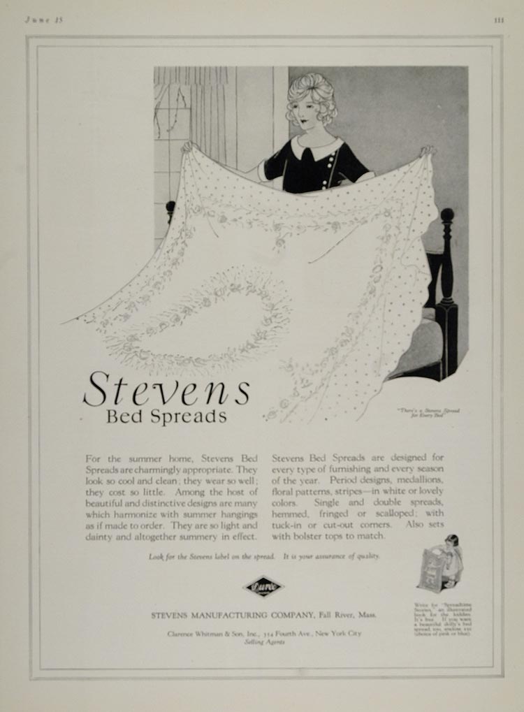 1923 Ad Stevens Bed Spreads Bedspread Fall River Mass. - ORIGINAL MIX4