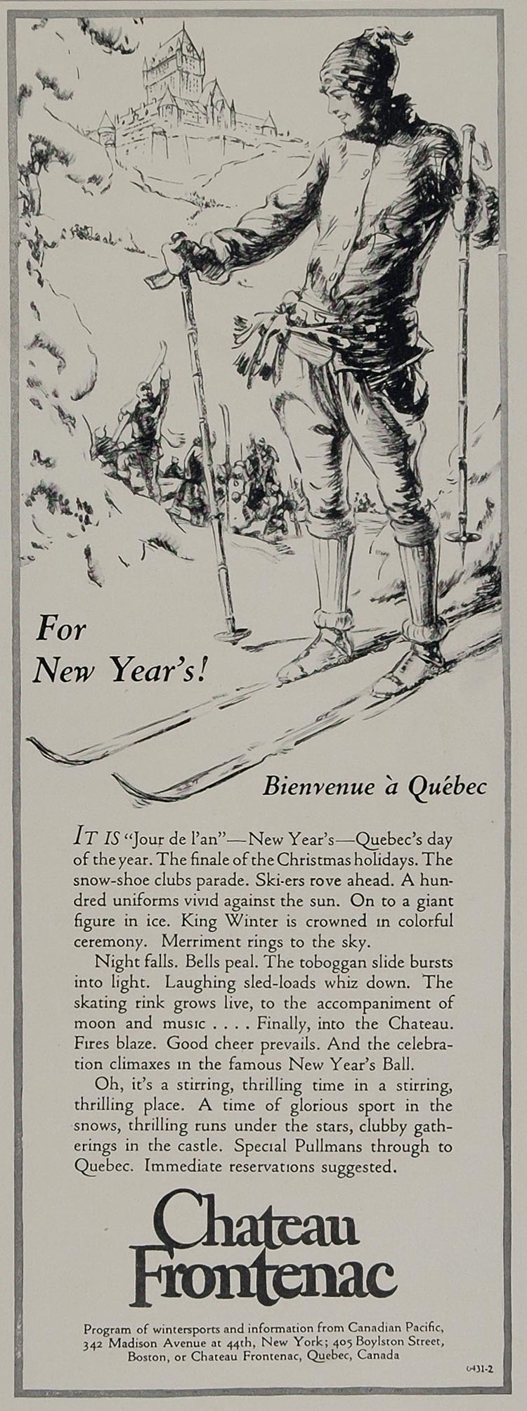 1926 Vintage Ad Chateau Frontenac Hotel Quebec Skiing - ORIGINAL MIX4