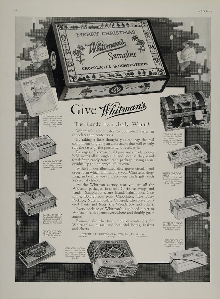 1926 Ad Whitmans Sampler Candy Box Christmas Chocoholic - ORIGINAL MIX4