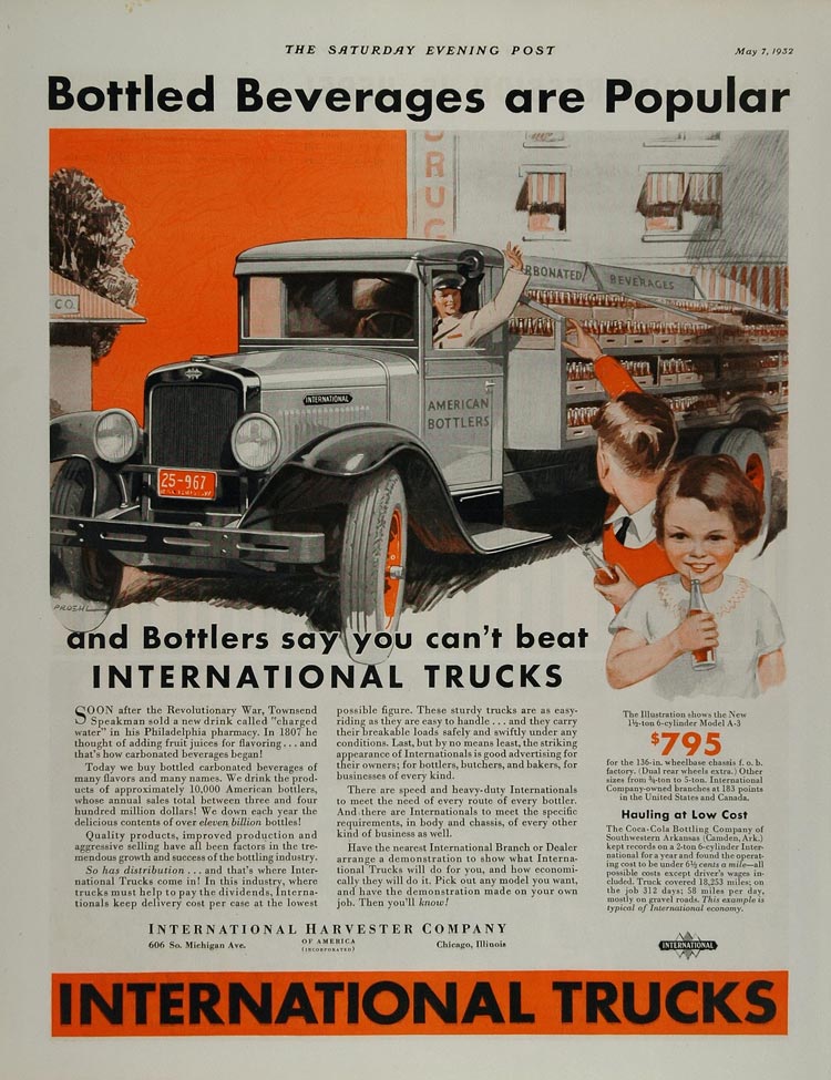 1932 Ad International Trucks American Bottlers Proehl - ORIGINAL MIX5